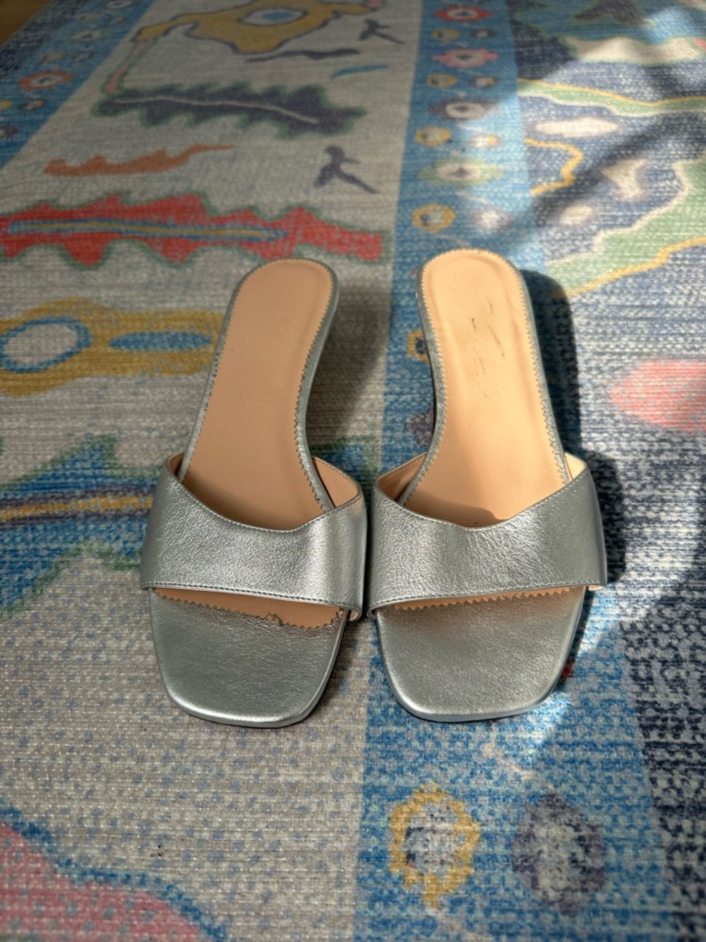 J. Crew Silver Leather Slide Kitten Heel Sandals